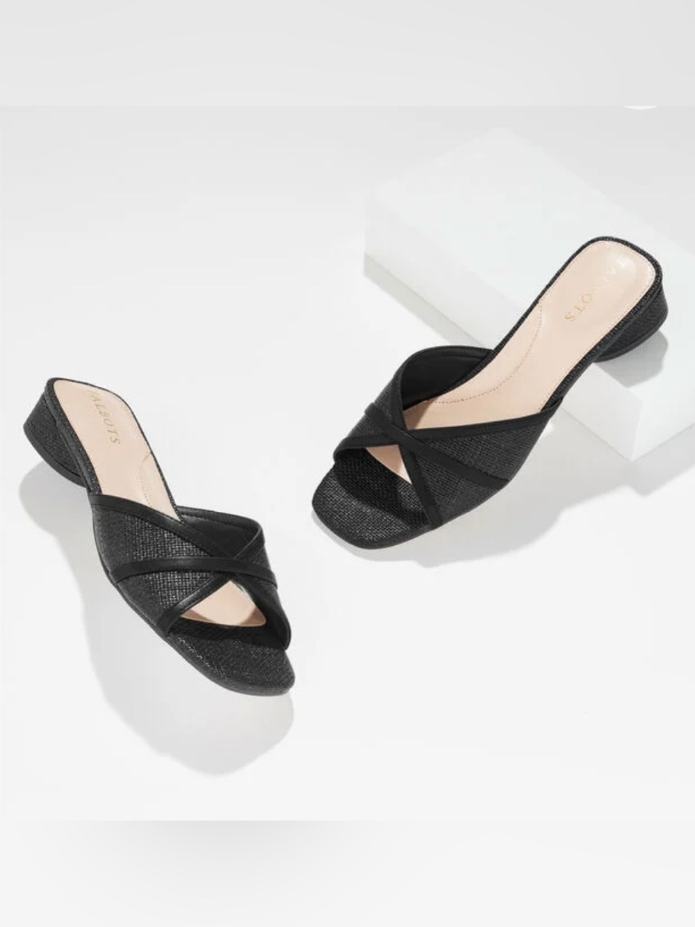 Talbots Val Black Block Heel Slides New in Box!